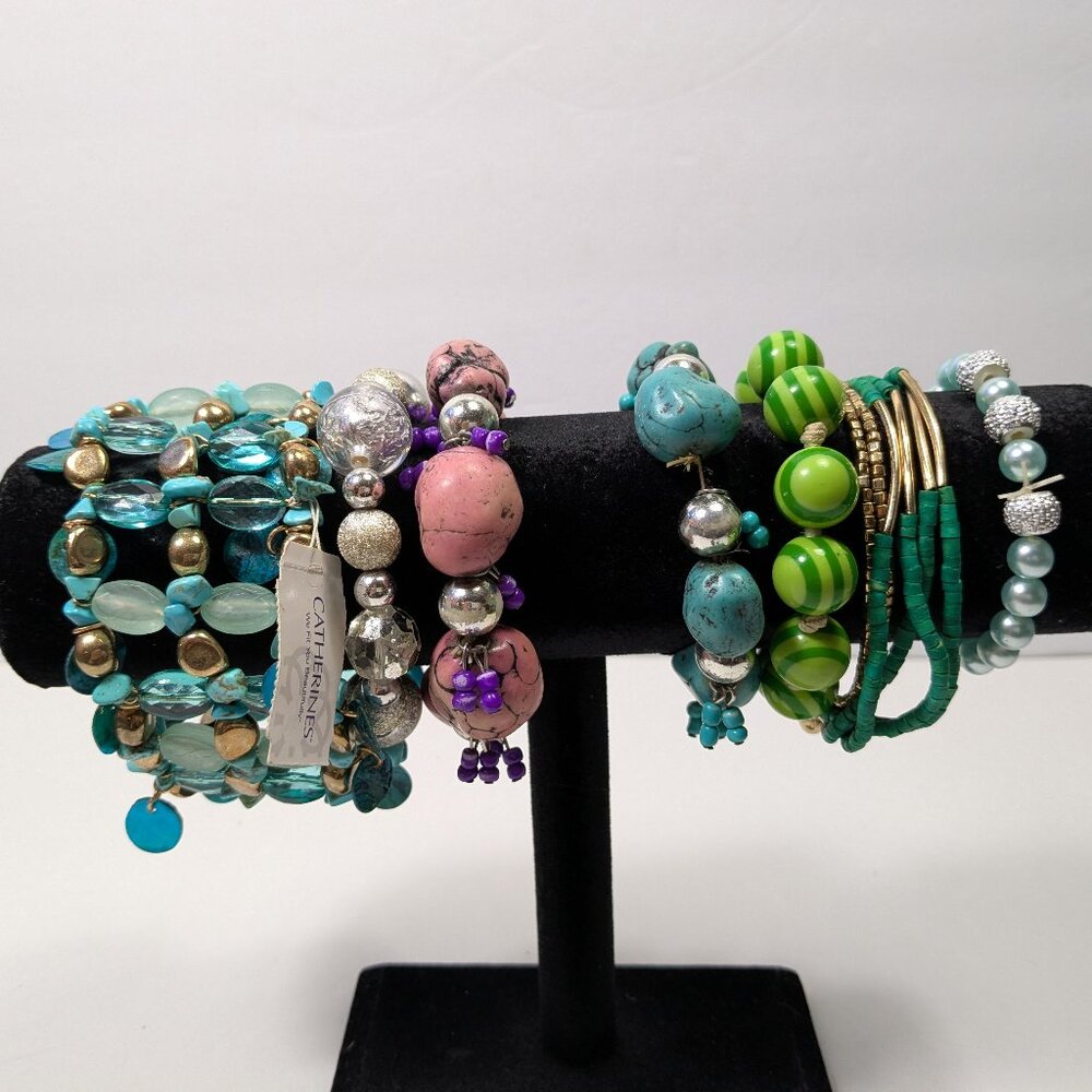 Beaded Bracelet Lot 7 Fashion Jewelry Ready to Wear Variety Colors Styles Stack